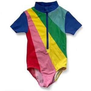 Boden Blue, Green & Yellow Colorblock Zip-Front Swimsuit